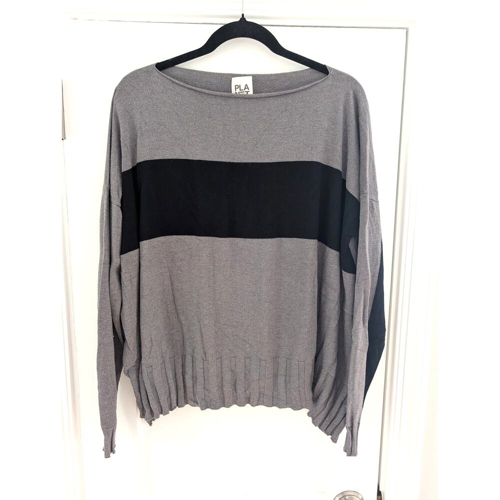 Planet By Lauren G Sweater Lagenlook Colorblock Sweater One Size Black Gray Pima